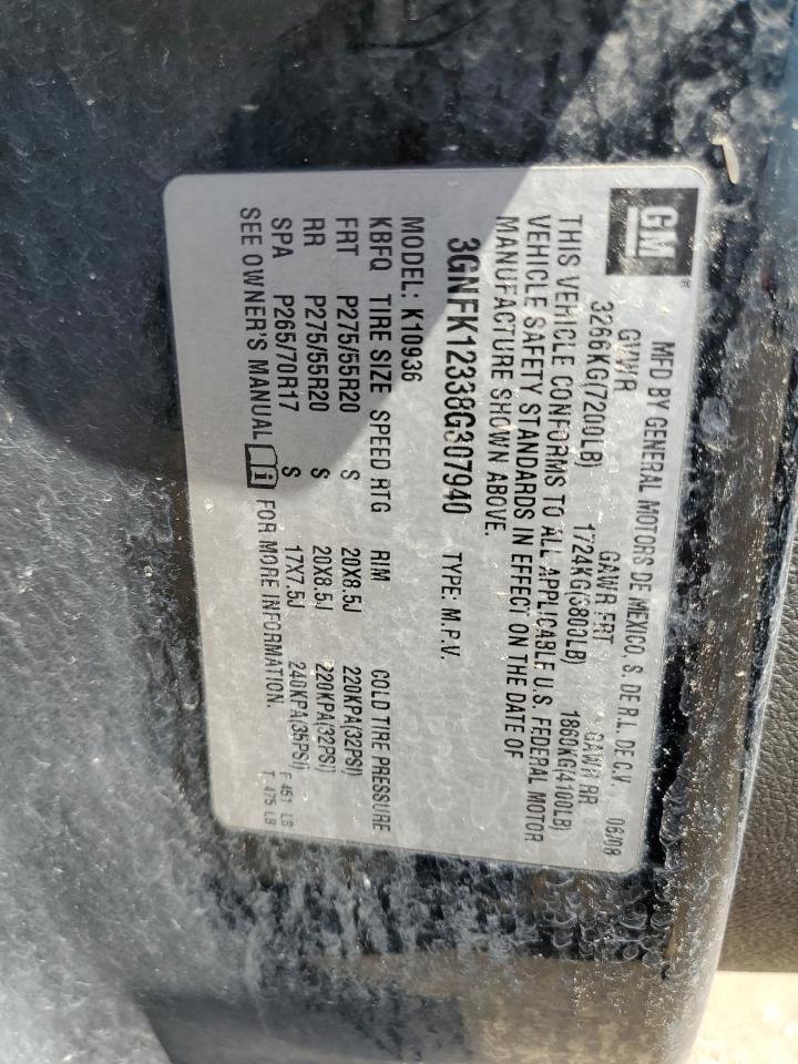 2008 Chevrolet Avalanche K1500 VIN: 3GNFK12338G307940 Lot: 60821825