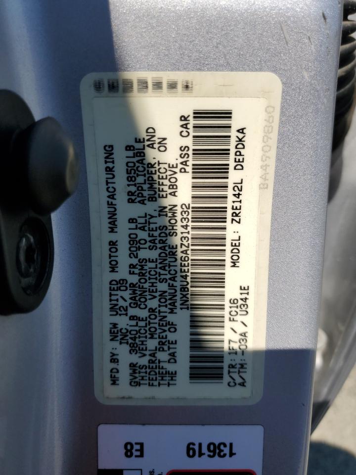 2010 Toyota Corolla Base VIN: 1NXBU4EE6AZ314332 Lot: 64612425