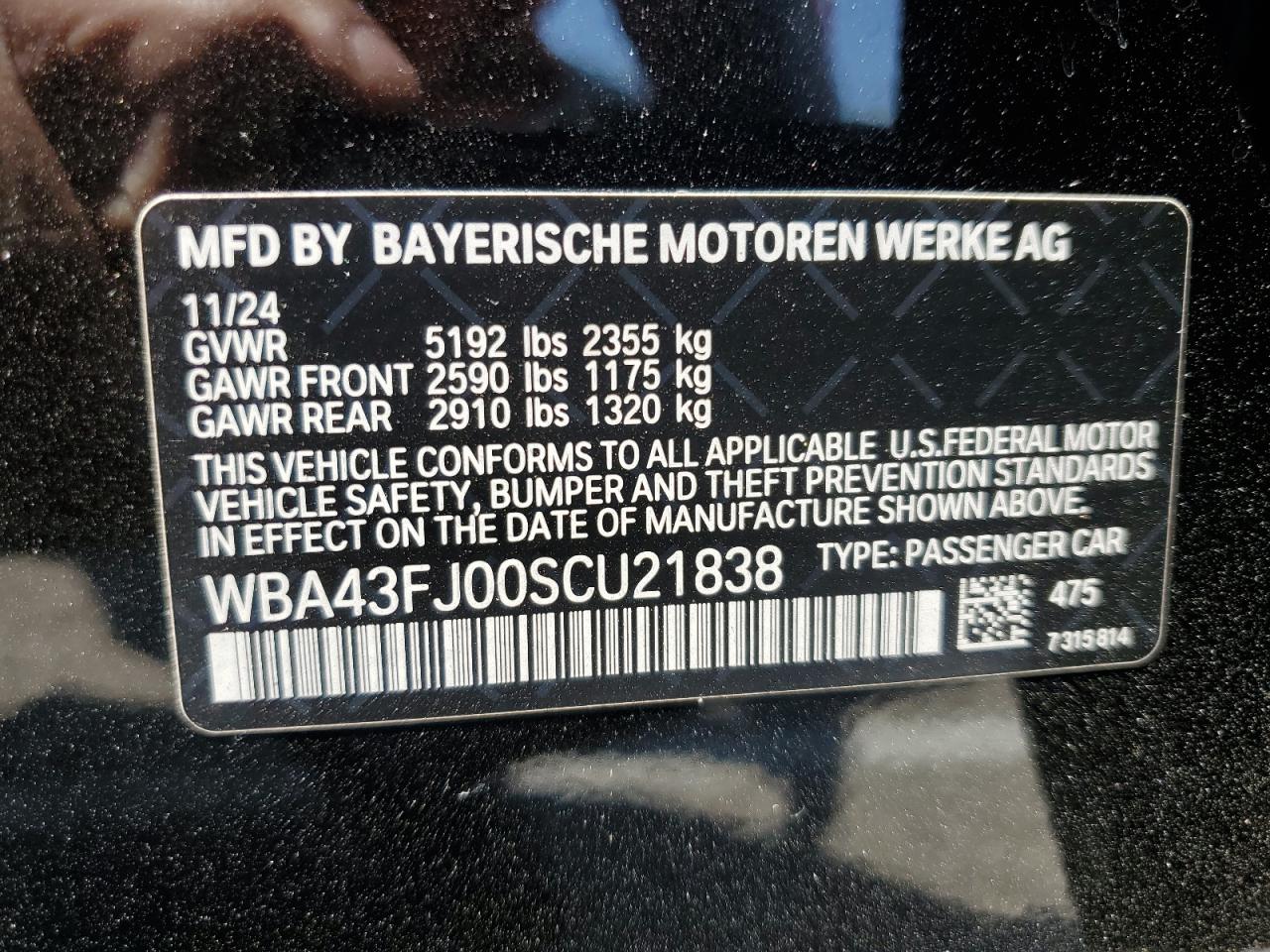 2025 BMW 530 I VIN: WBA43FJ00SCU21838 Lot: 64481765