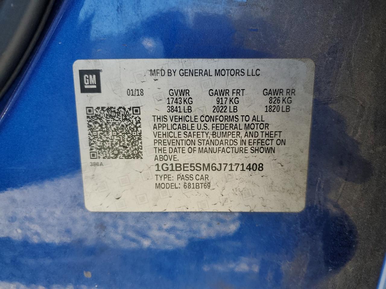 2018 Chevrolet Cruze Lt VIN: 1G1BE5SM6J7171408 Lot: 65174005