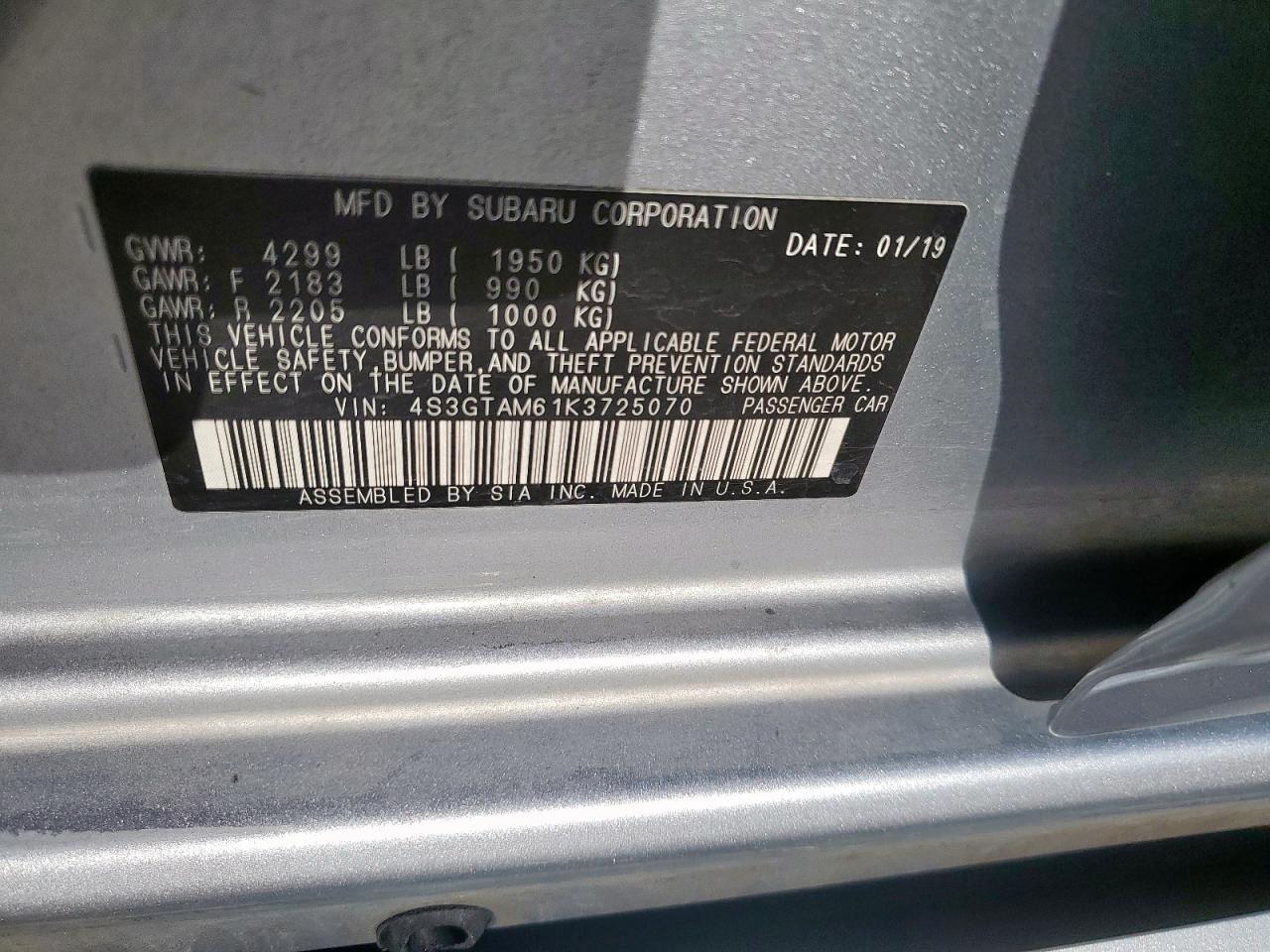 2019 Subaru Impreza Sport VIN: 4S3GTAM61K3725070 Lot: 67010205