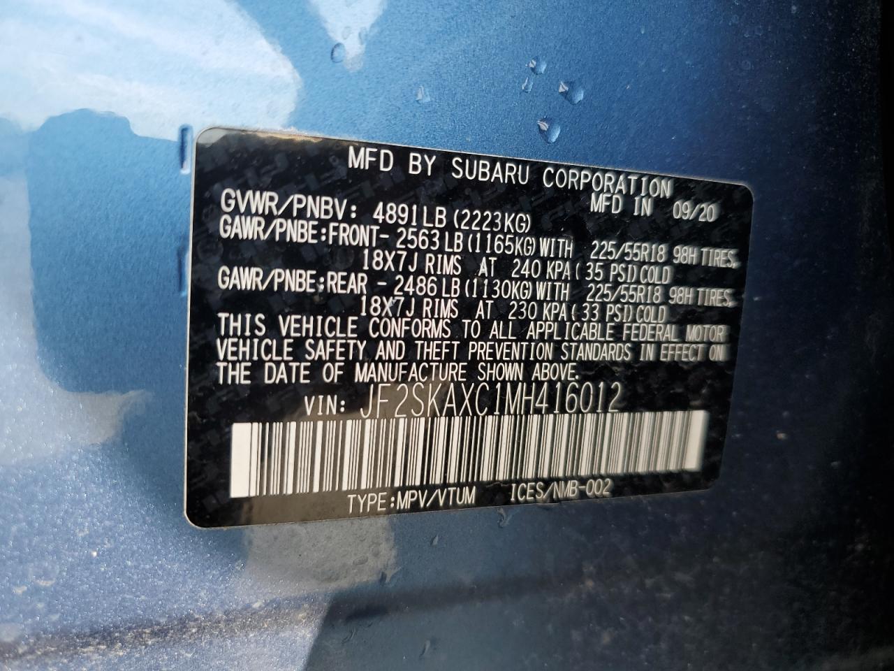 2021 Subaru Forester Touring VIN: JF2SKAXC1MH416012 Lot: 64179465