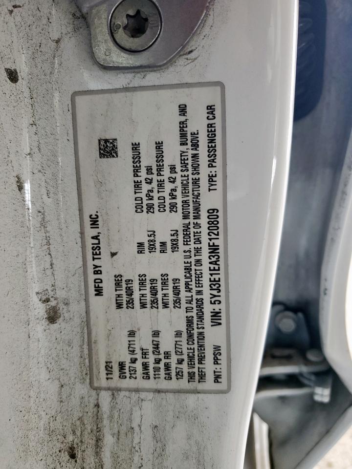 2022 Tesla Model 3 VIN: 5YJ3E1EA3NF120809 Lot: 63795735