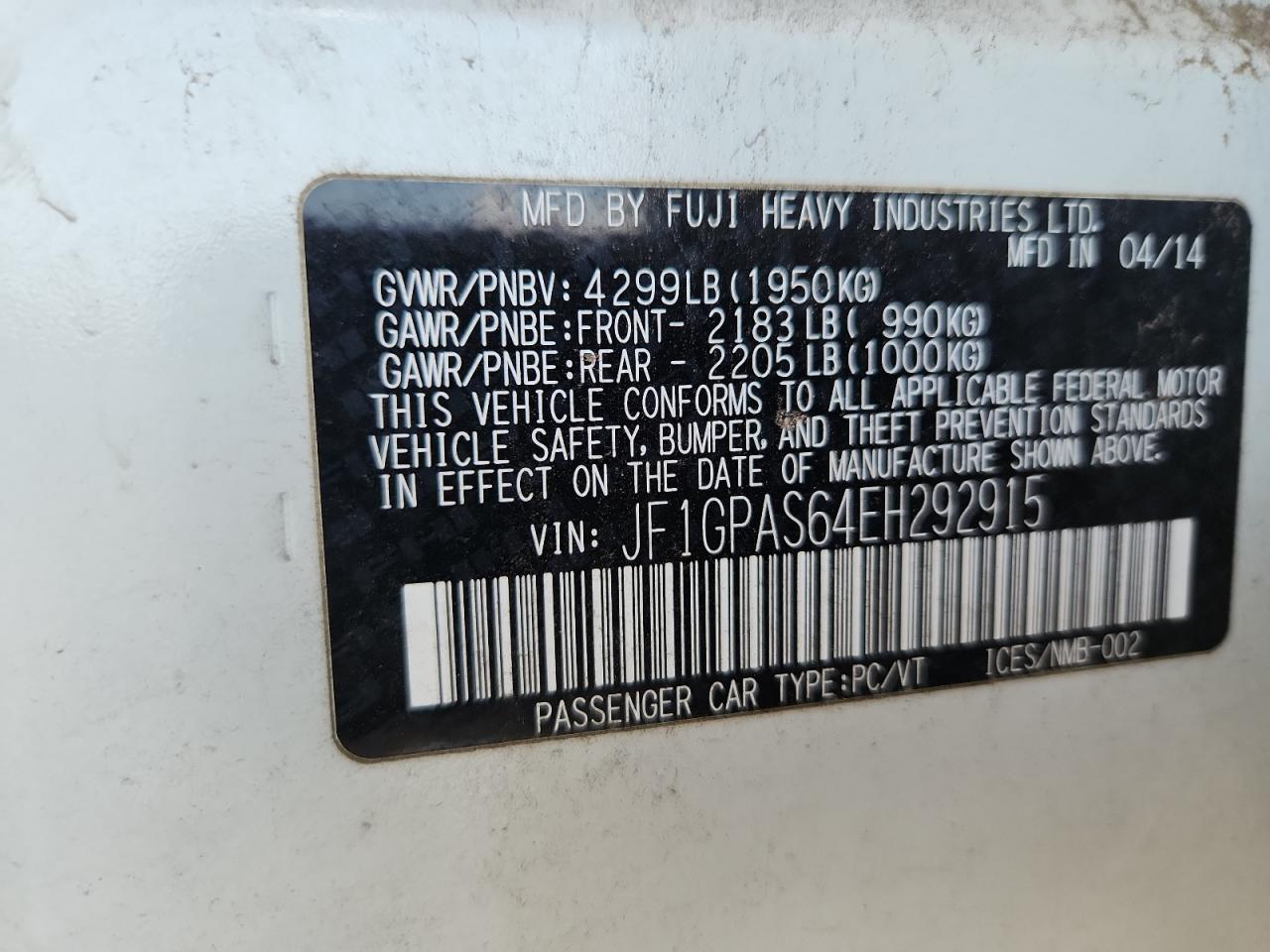 2014 Subaru Impreza Sport Limited VIN: JF1GPAS64EH292915 Lot: 64027535