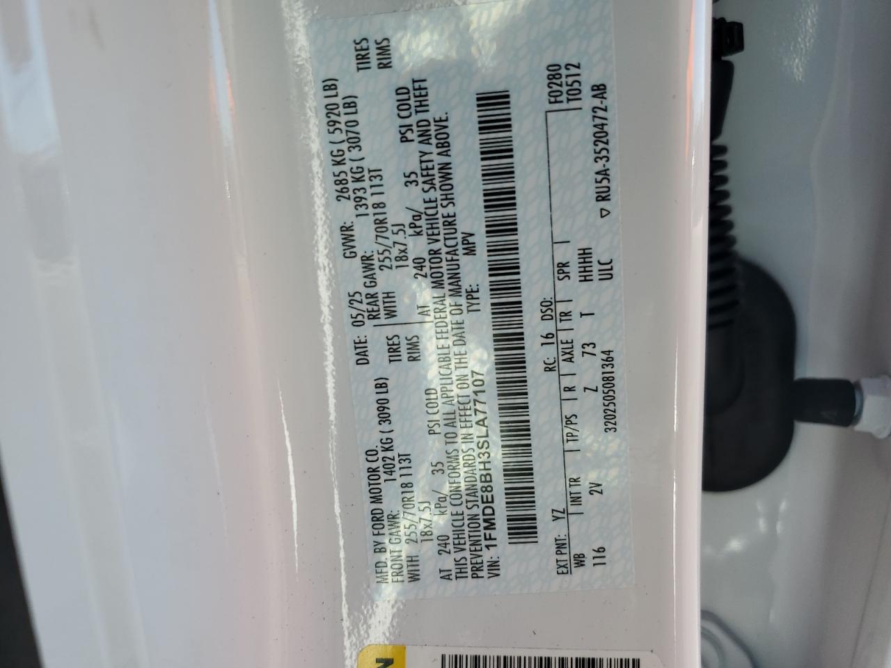 2025 Ford Bronco Outer Banks VIN: 1FMDE8BH3SLA77107 Lot: 63737525