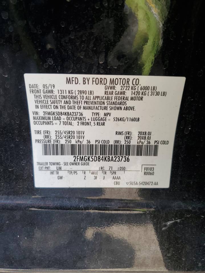2019 Ford Flex Limited VIN: 2FMGK5D84KBA23736 Lot: 64868625