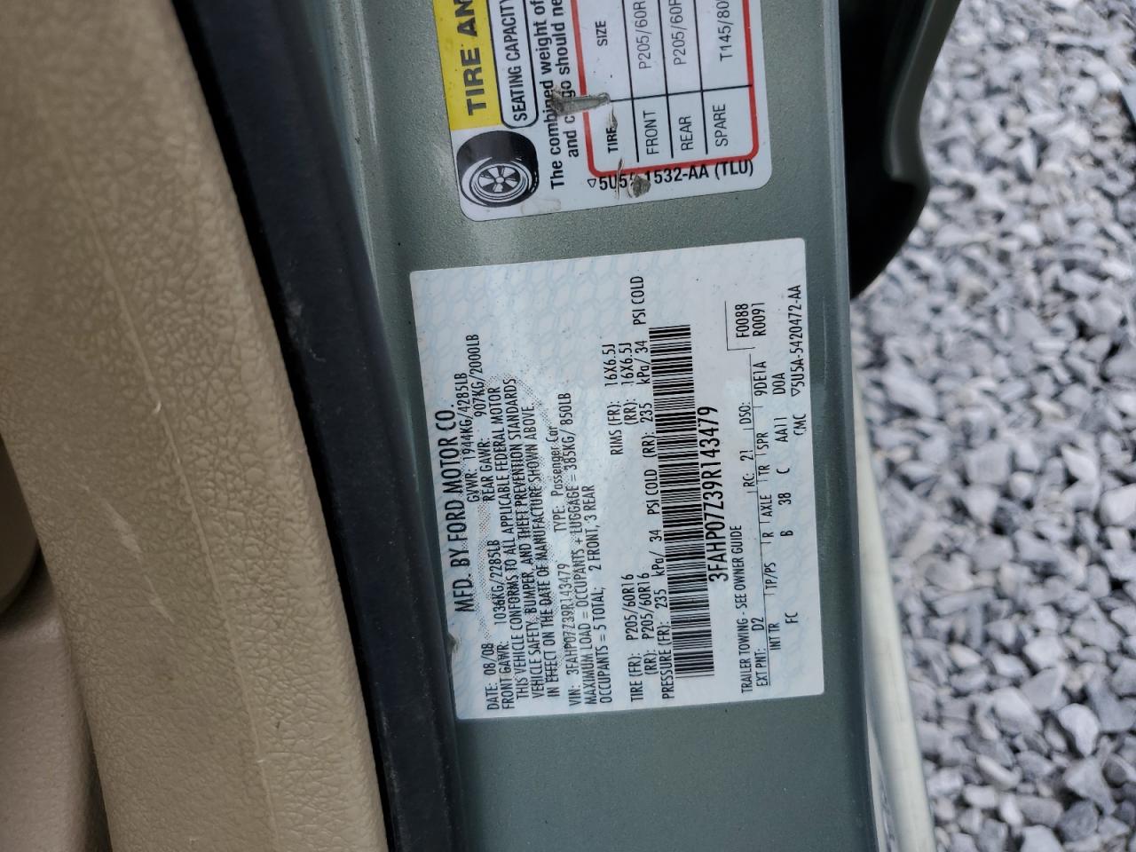 2009 Ford Fusion Se VIN: 3FAHP07Z39R143479 Lot: 64470465