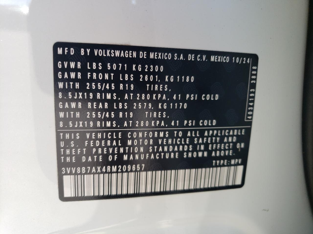 2024 Volkswagen Tiguan Se R-Line Black VIN: 3VV8B7AX4RM209657 Lot: 65370195