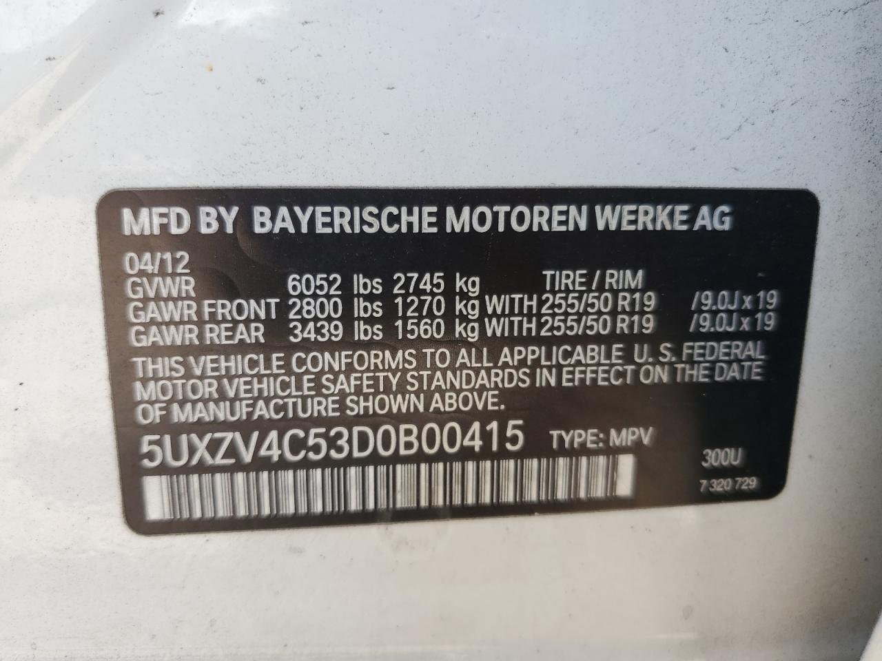 2013 BMW X5 xDrive35I VIN: 5UXZV4C53D0B00415 Lot: 64294635