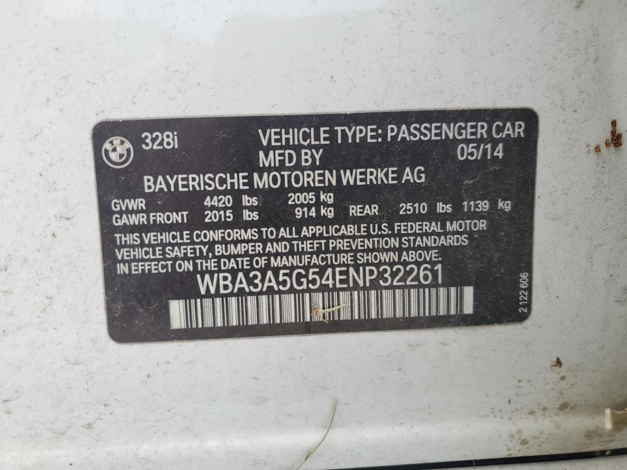 2014 BMW 328 I VIN: WBA3A5G54ENP32261 Lot: 63806965