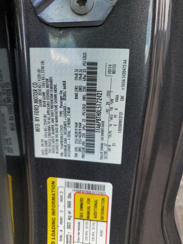 2020 Ford Mustang VIN: 1FA6P8TH0L5172421 Lot: 64550055