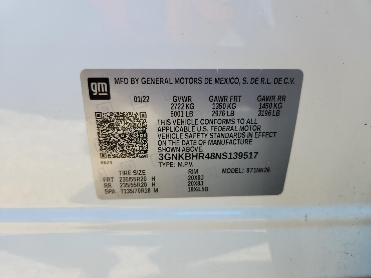 2022 Chevrolet Blazer 2Lt VIN: 3GNKBHR48NS139517 Lot: 63408135