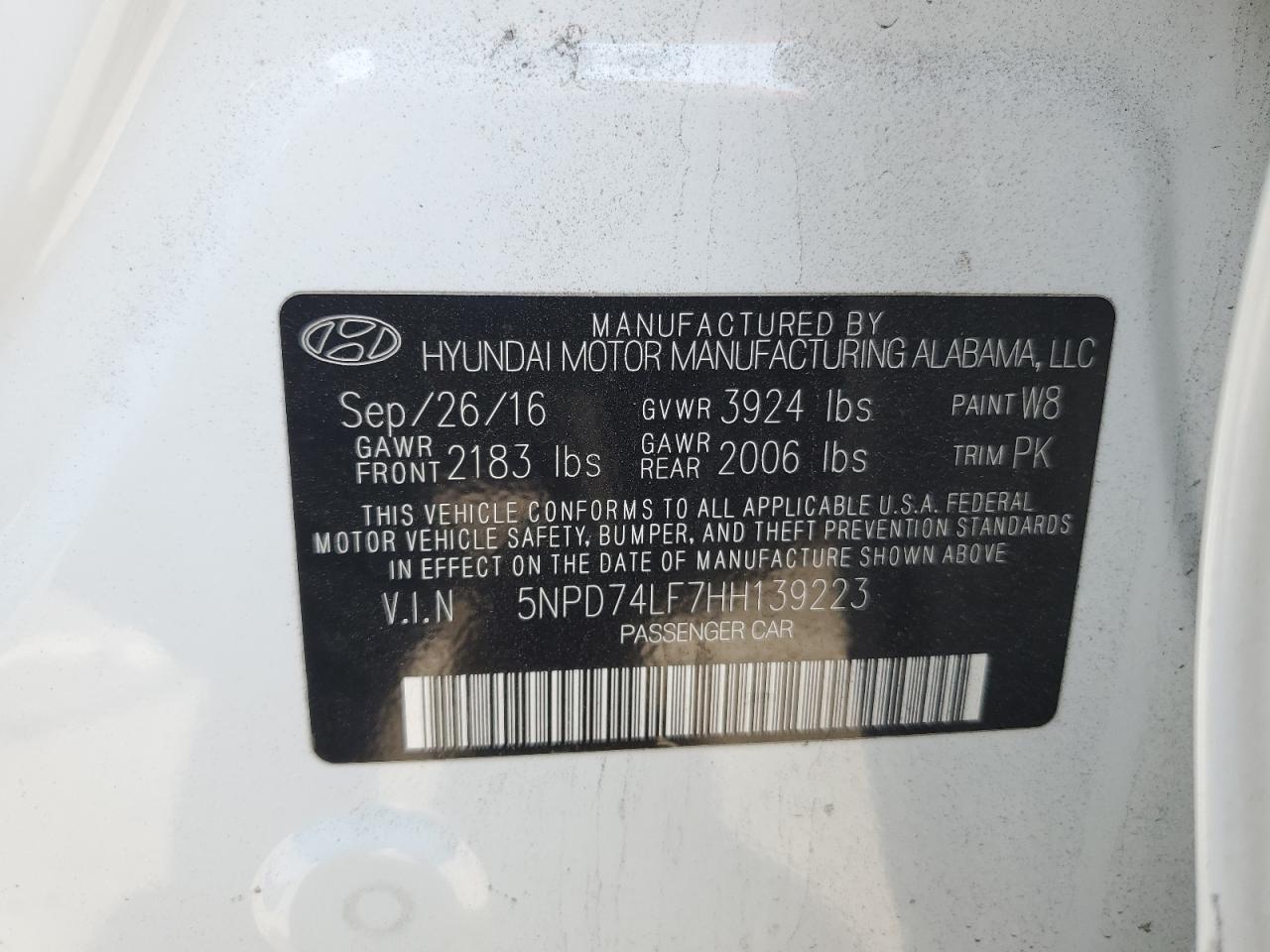 2017 Hyundai Elantra Se VIN: 5NPD74LF7HH139223 Lot: 65286245