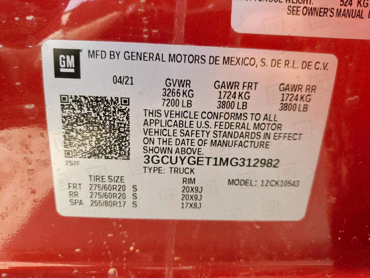 2021 Chevrolet Silverado K1500 Ltz VIN: 3GCUYGET1MG312982 Lot: 64833535