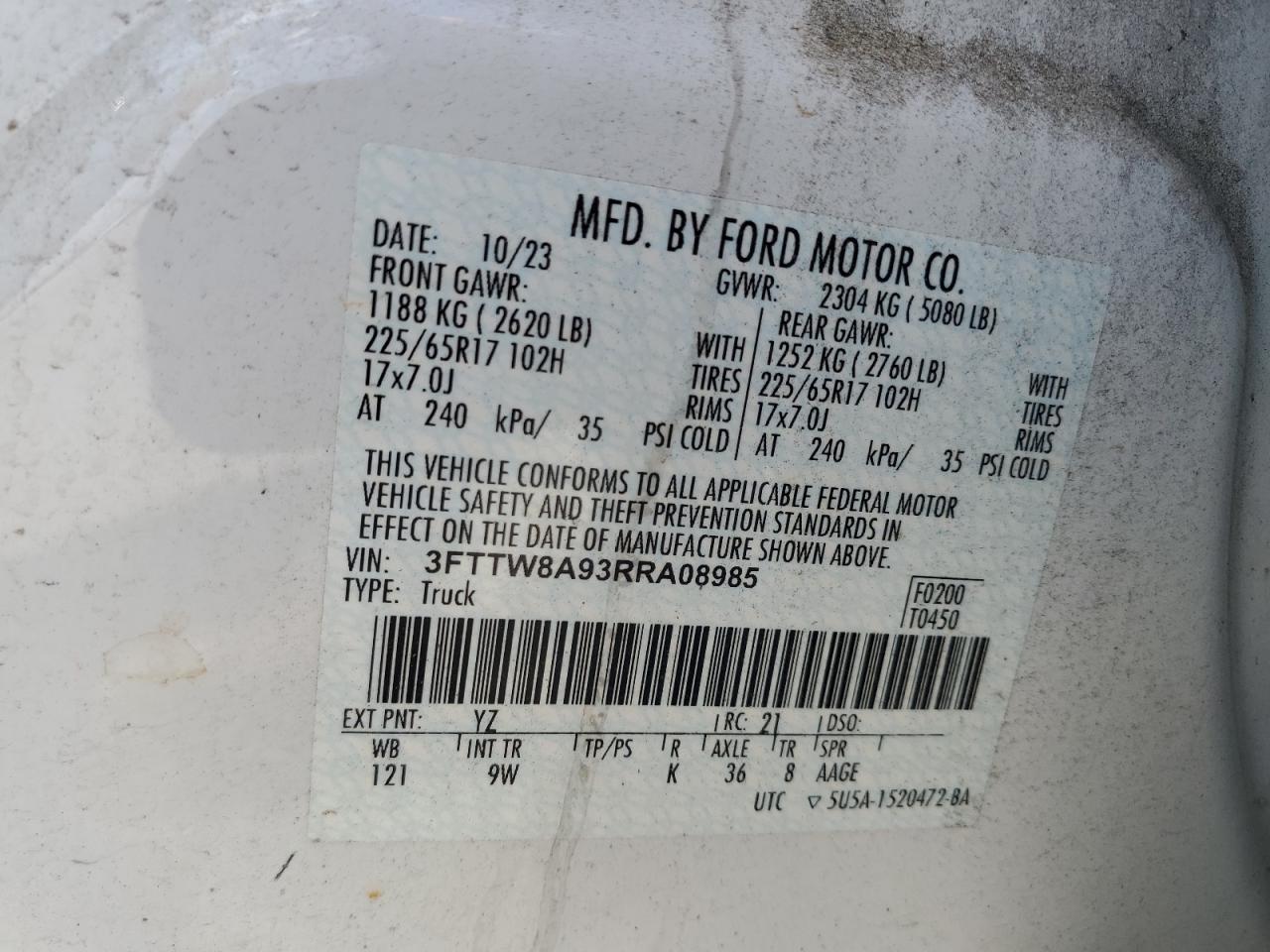 2024 Ford Maverick Xl VIN: 3FTTW8A93RRA08985 Lot: 63555855