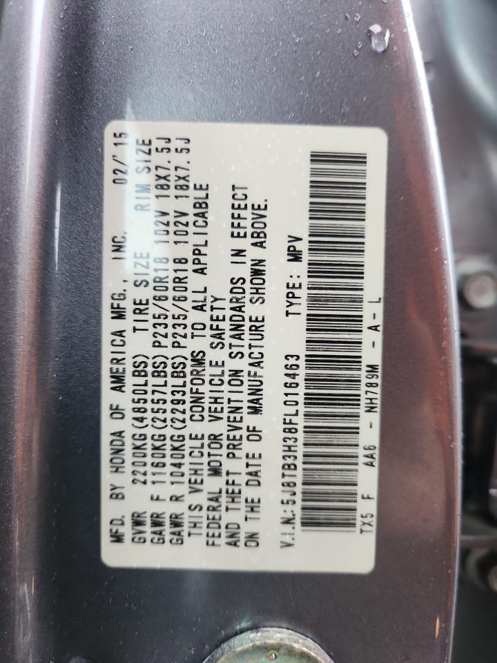 2015 Acura Rdx VIN: 5J8TB3H38FL016463 Lot: 62911985