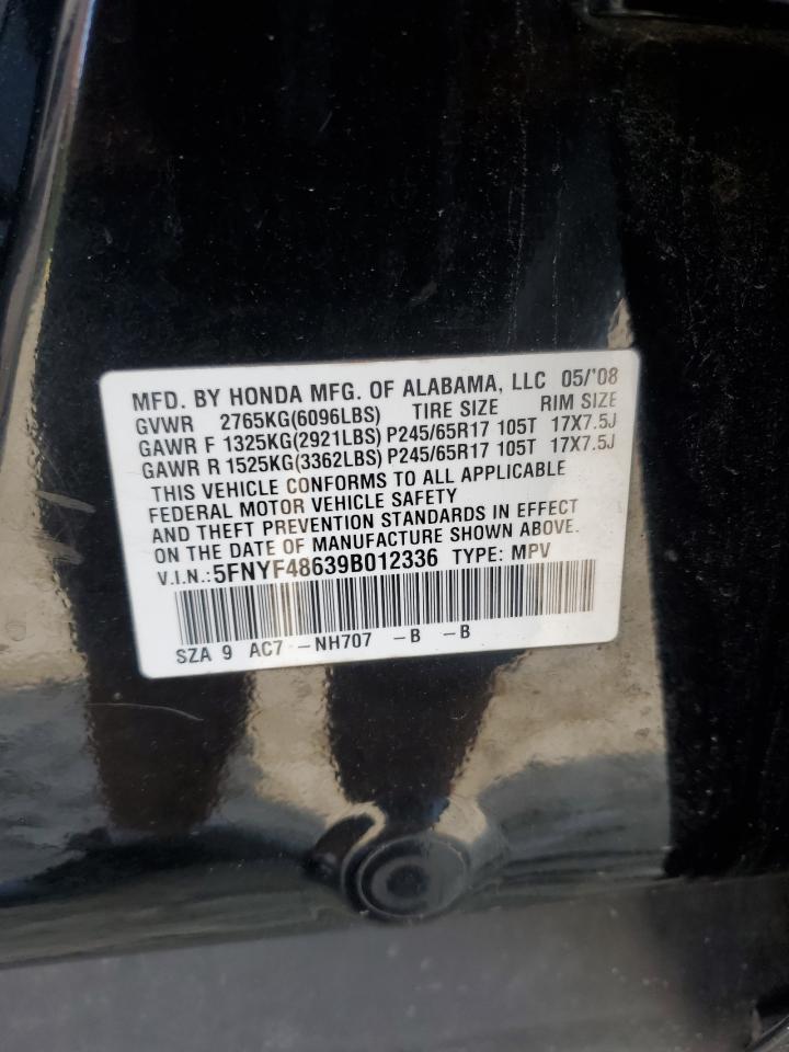 2009 Honda Pilot Exl VIN: 5FNYF48639B012336 Lot: 64008135