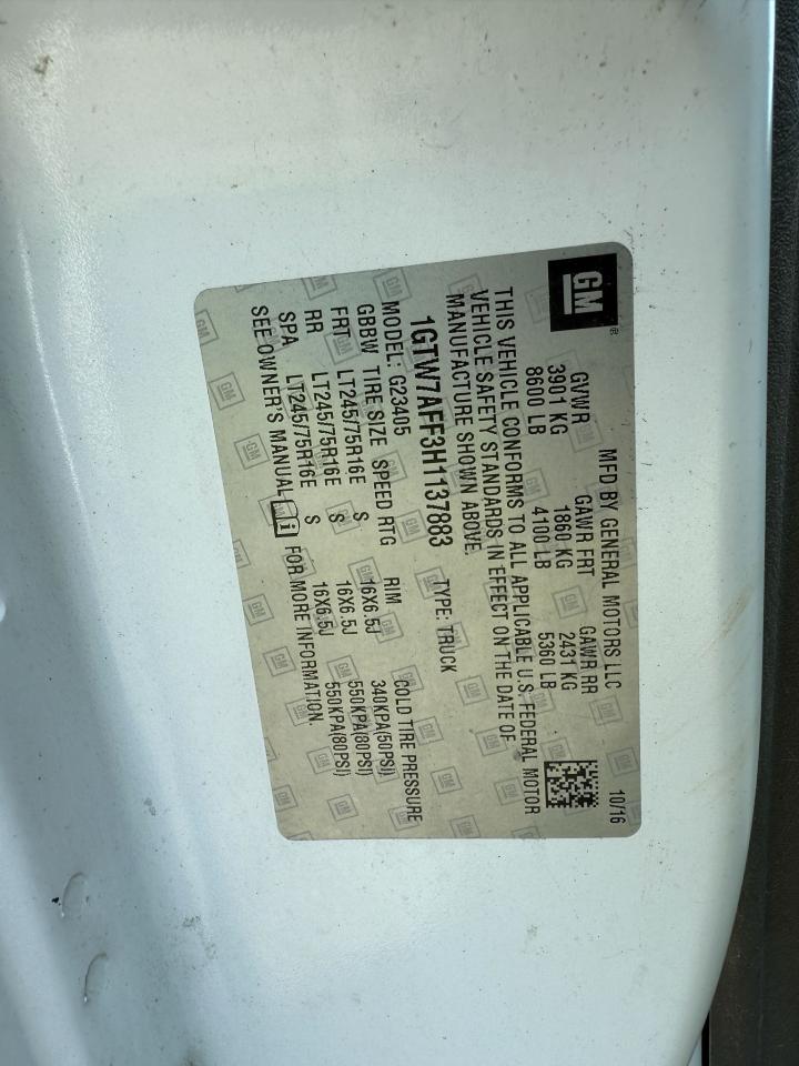 1gtw7aff3h1137883 1GTW7AFF3H1137883 2017 GMC Savana G2500