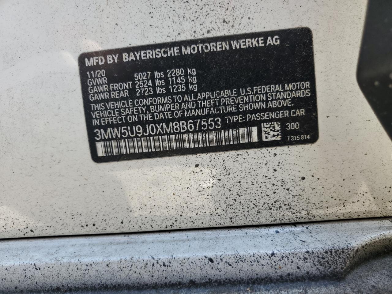 2021 BMW M340Xi VIN: 3MW5U9J0XM8B67553 Lot: 63672805