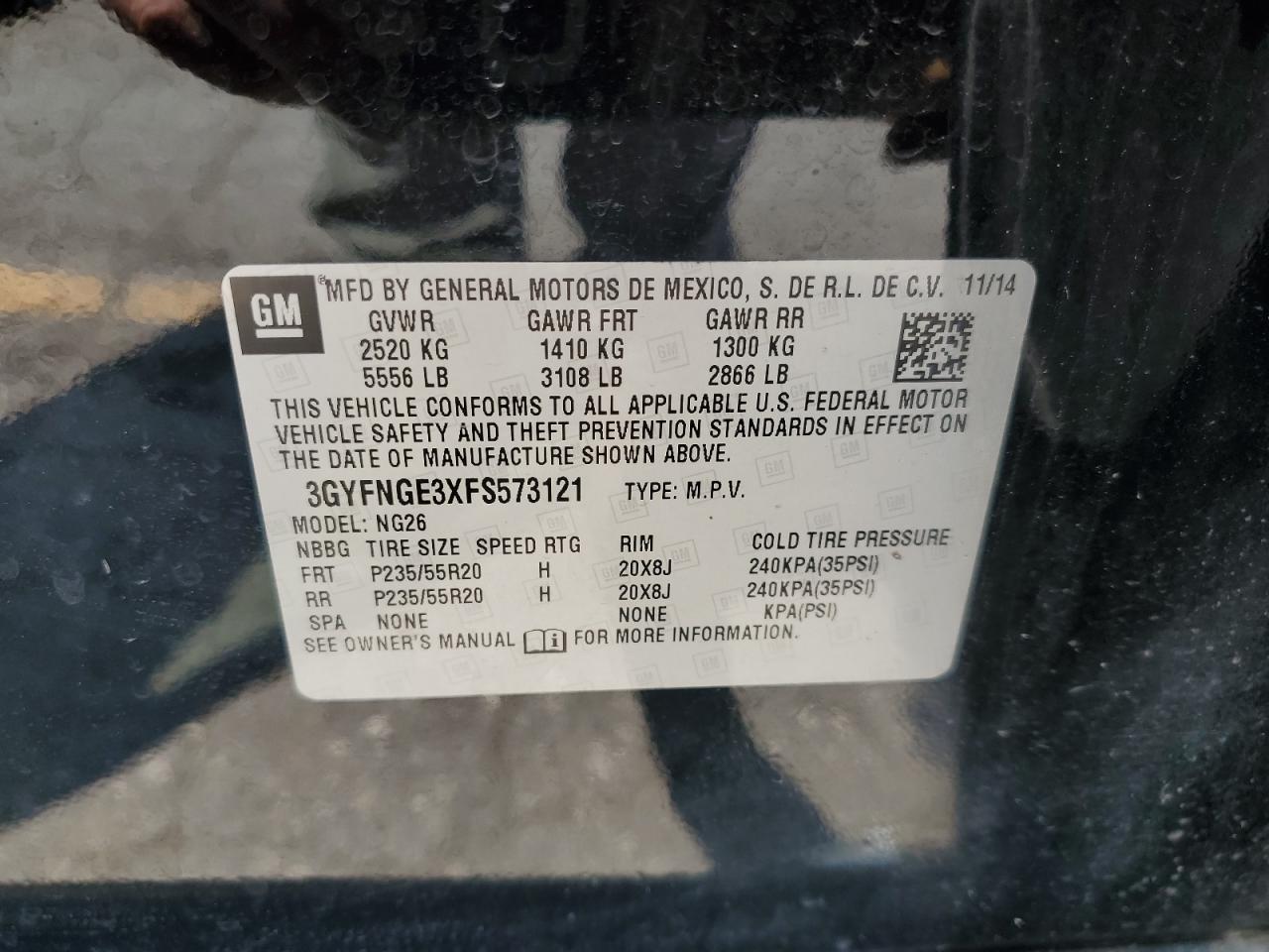 2015 Cadillac Srx Premium Collection VIN: 3GYFNGE3XFS573121 Lot: 64599105