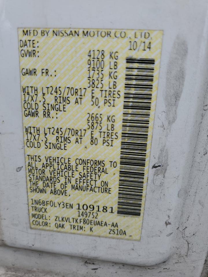 1n6bf0ly3en109181 1N6BF0LY3EN109181 2014 Nissan Nv 2500