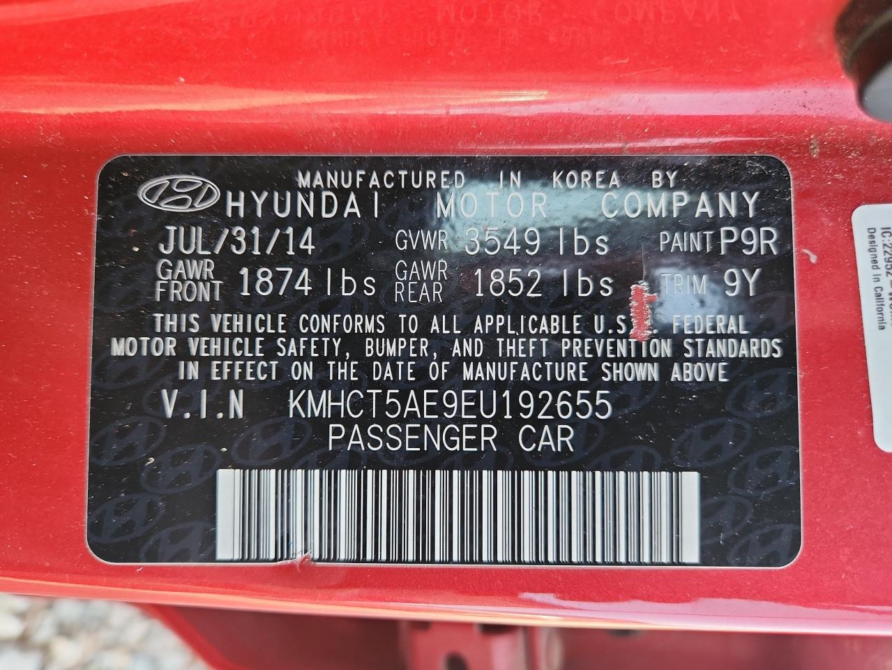 2014 Hyundai Accent Gls VIN: KMHCT5AE9EU192655 Lot: 64624595