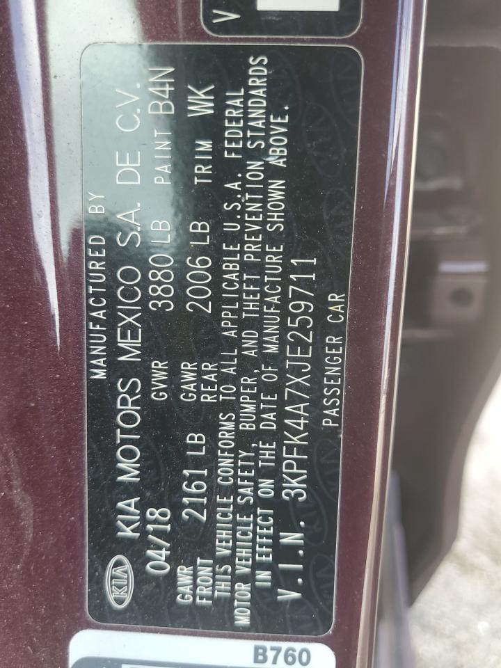 2018 Kia Forte Lx VIN: 3KPFK4A7XJE259711 Lot: 64273955