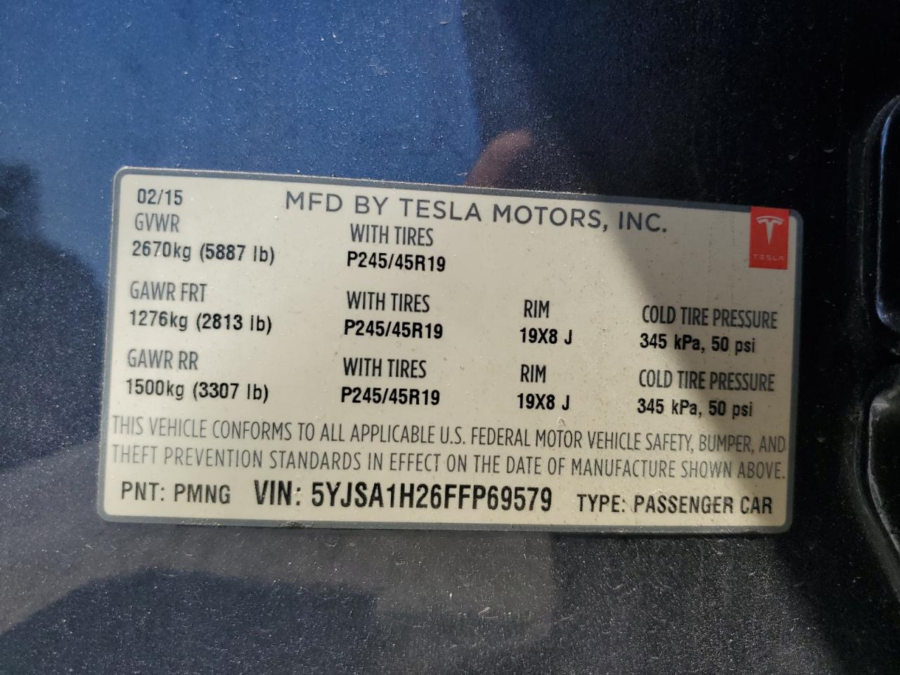 2015 Tesla Model S 85D VIN: 5YJSA1H26FFP69579 Lot: 63867325