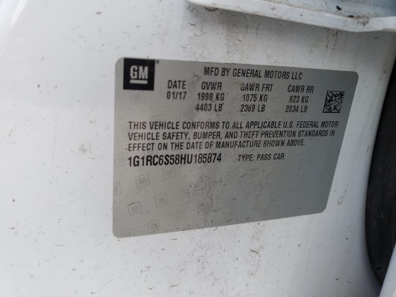 2017 Chevrolet Volt Lt VIN: 1G1RC6S58HU185874 Lot: 63134035