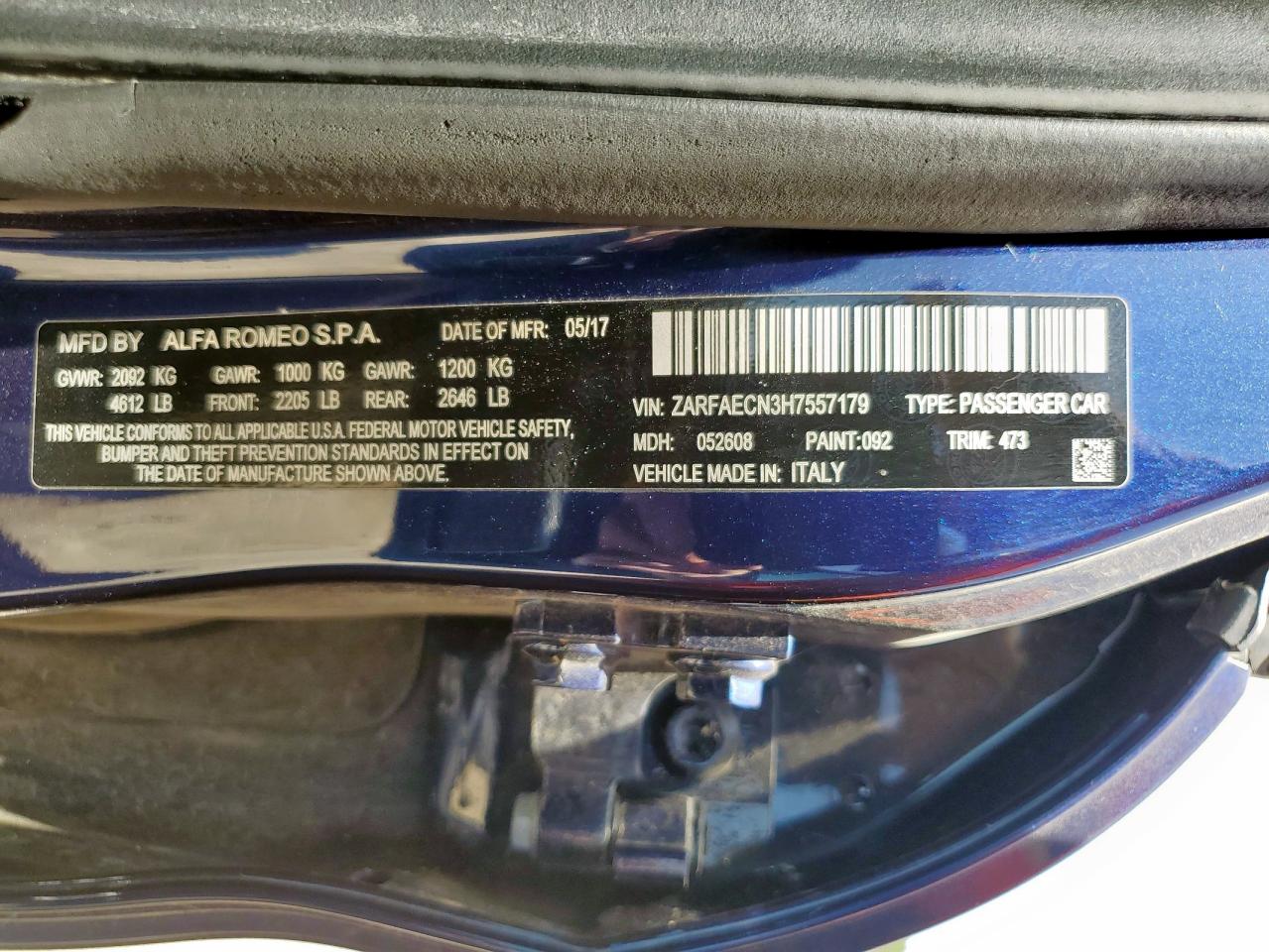 zarfaecn3h7557179 ZARFAECN3H7557179 2017 Alfa Romeo Giulia Ti