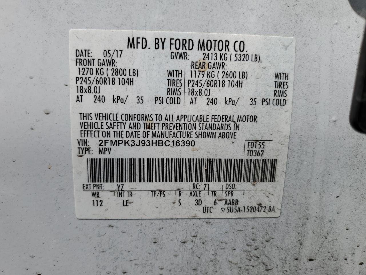 2017 Ford Edge Sel VIN: 2FMPK3J93HBC16390 Lot: 64507985
