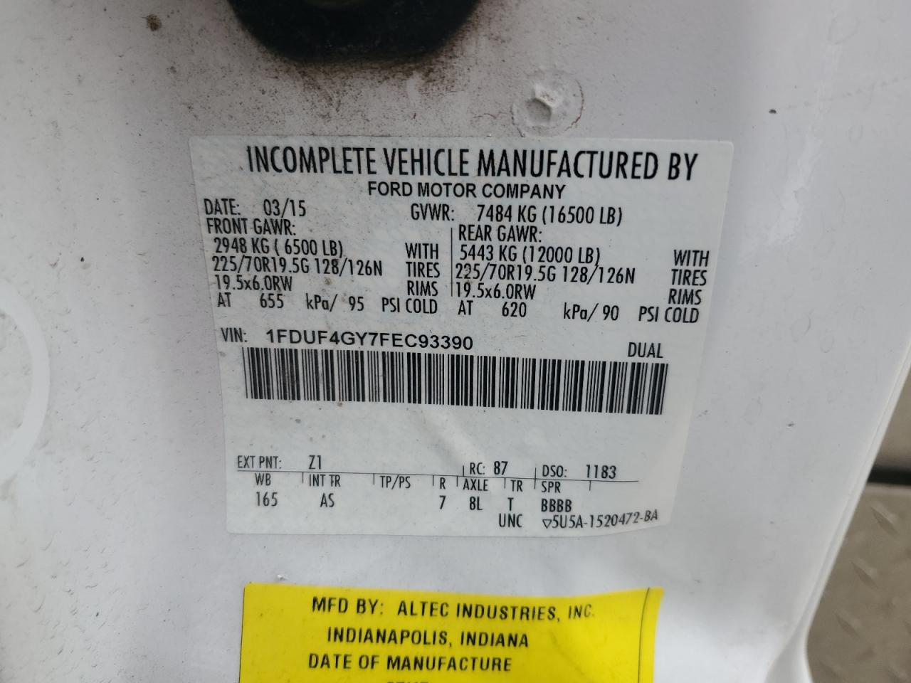 2015 Ford F450 Super Duty VIN: 1FDUF4GY7FEC93390 Lot: 66339975