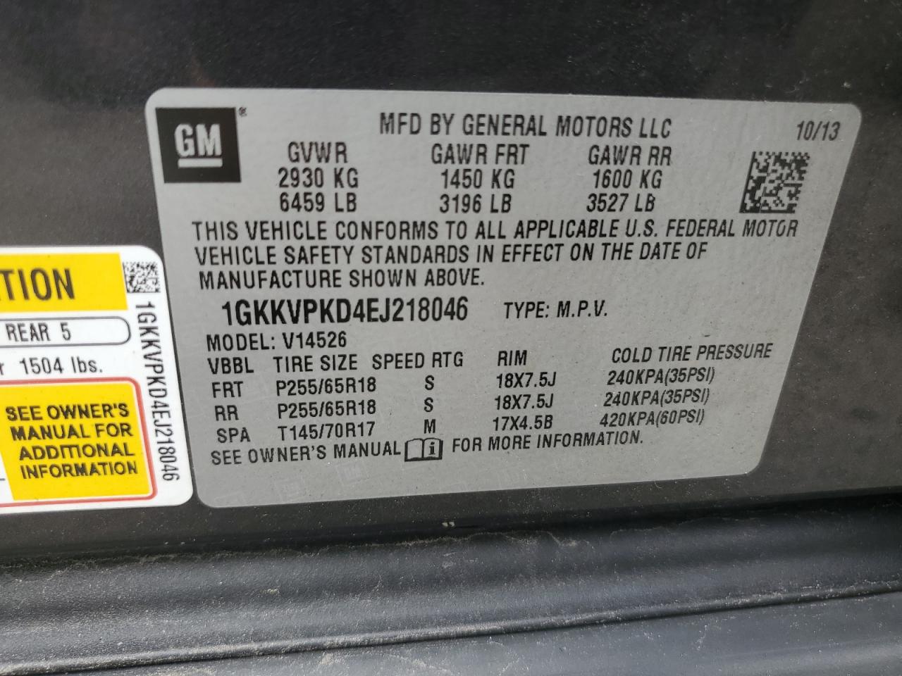 2014 GMC Acadia Sle VIN: 1GKKVPKD4EJ218046 Lot: 64954885