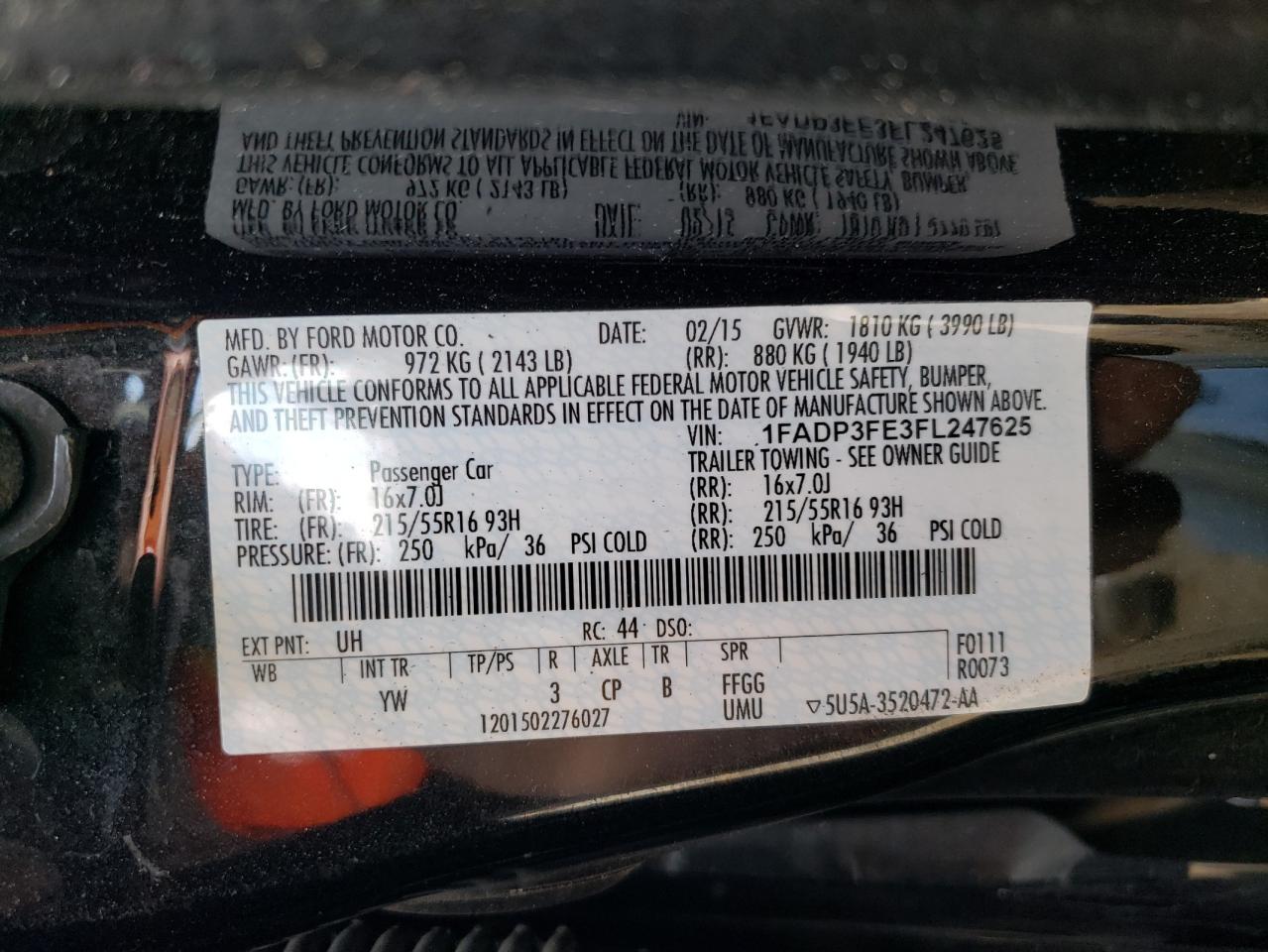 2015 Ford Focus Se VIN: 1FADP3FE3FL247625 Lot: 65175125
