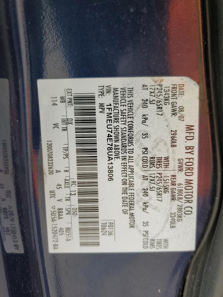 2008 Ford Explorer Eddie Bauer VIN: 1FMEU74E78UA13806 Lot: 63615595
