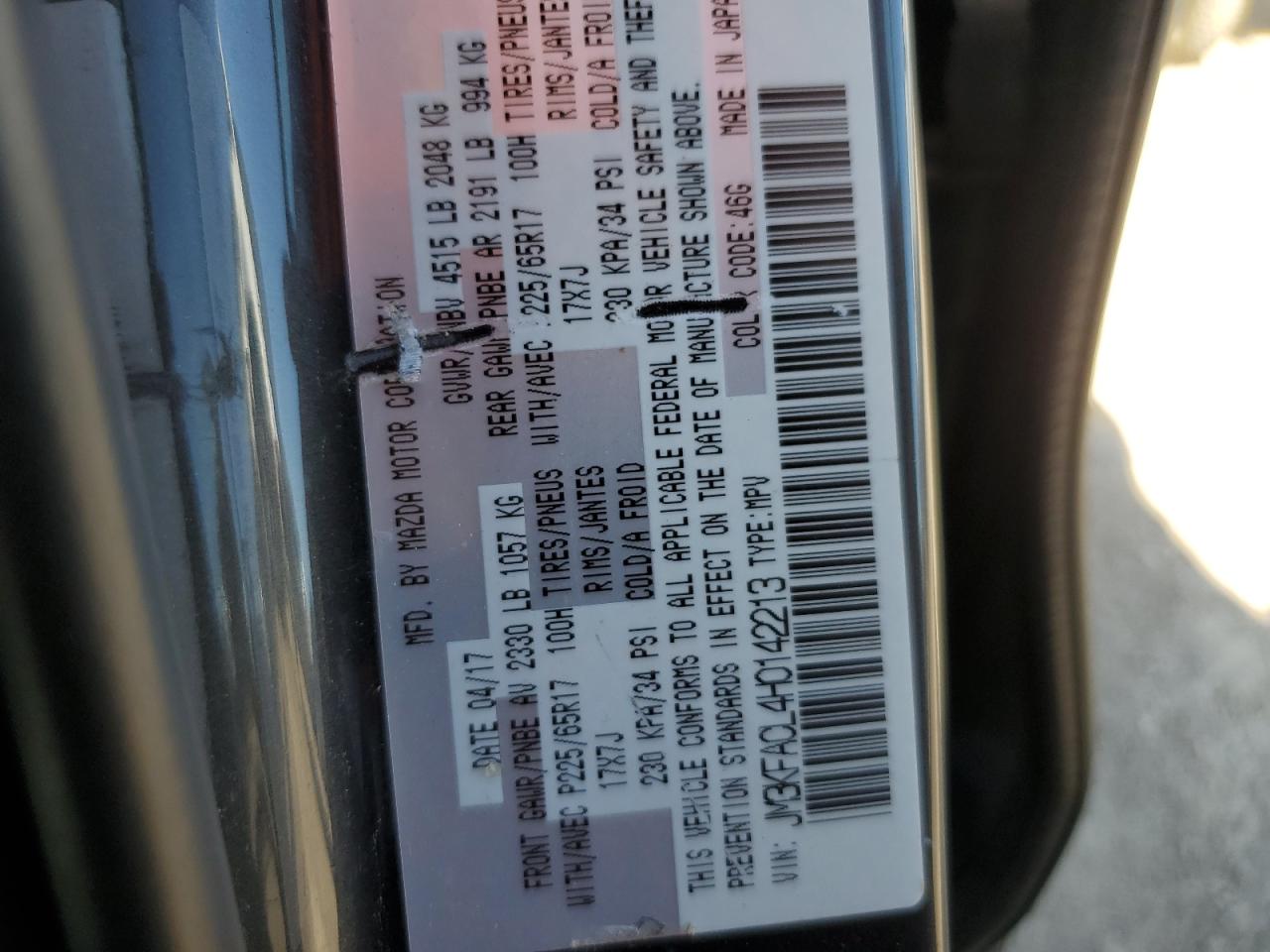 2017 Mazda Cx-5 Touring VIN: JM3KFACL4H0142213 Lot: 66598055