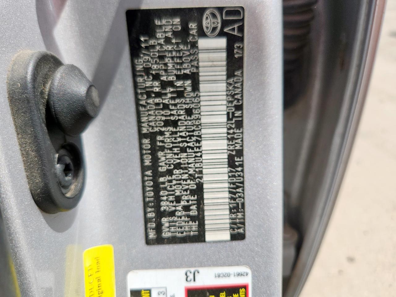 2011 Toyota Corolla Base VIN: 2T1BU4EE7BC696065 Lot: 65565585