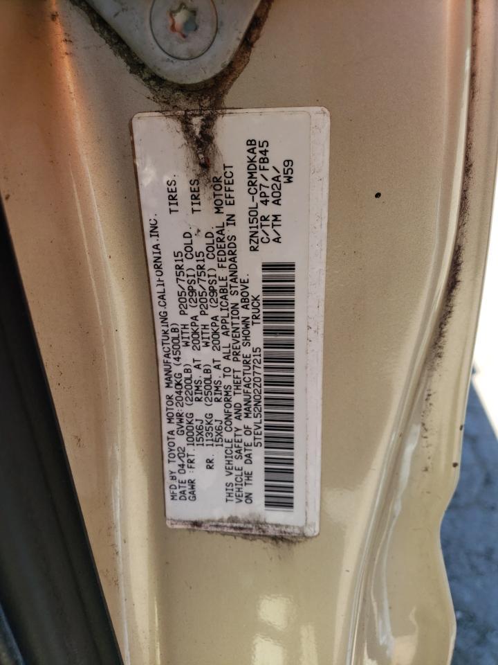 2002 Toyota Tacoma Xtracab VIN: 5TEVL52N02Z077215 Lot: 63660395