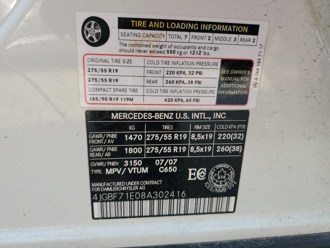 2008 Mercedes-Benz Gl 450 4Matic VIN: 4JGBF71E08A302416 Lot: 62677505
