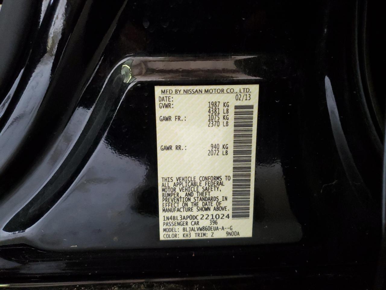 2013 Nissan Altima 3.5S VIN: 1N4BL3AP0DC221024 Lot: 64998385