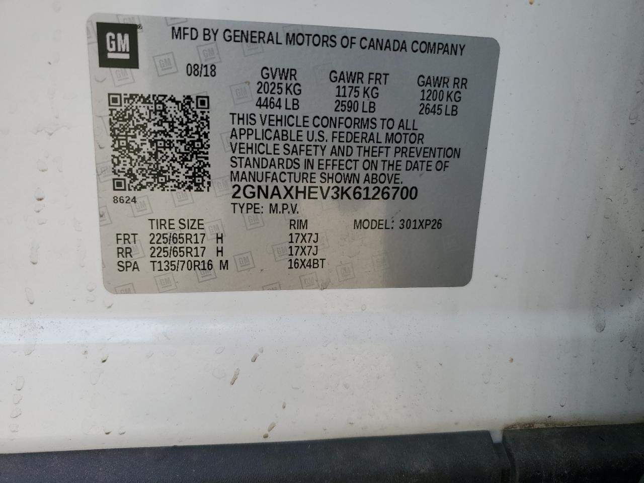 2019 Chevrolet Equinox Ls VIN: 2GNAXHEV3K6126700 Lot: 64877415