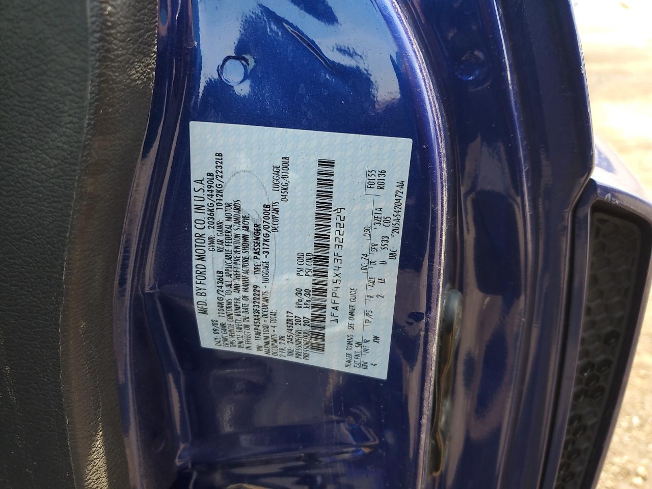 2003 Ford Mustang Gt VIN: 1FAFP45X43F322229 Lot: 64204145