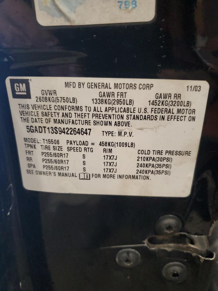 2004 Buick Rainier Cxl VIN: 5GADT13S942264647 Lot: 66875195