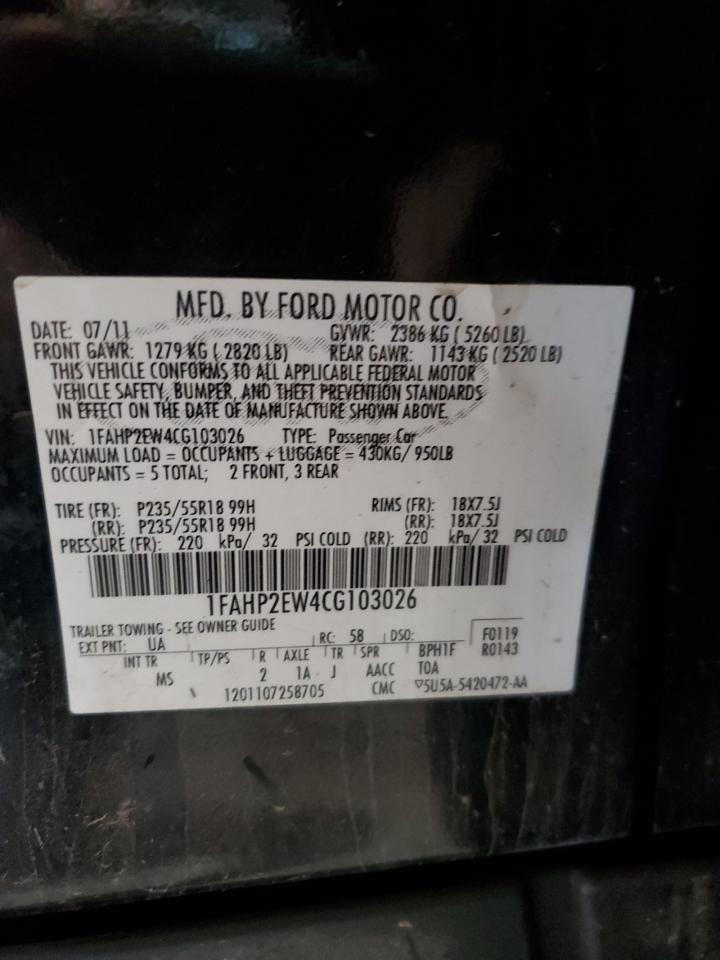 2012 Ford Taurus Sel VIN: 1FAHP2EW4CG103026 Lot: 64459275
