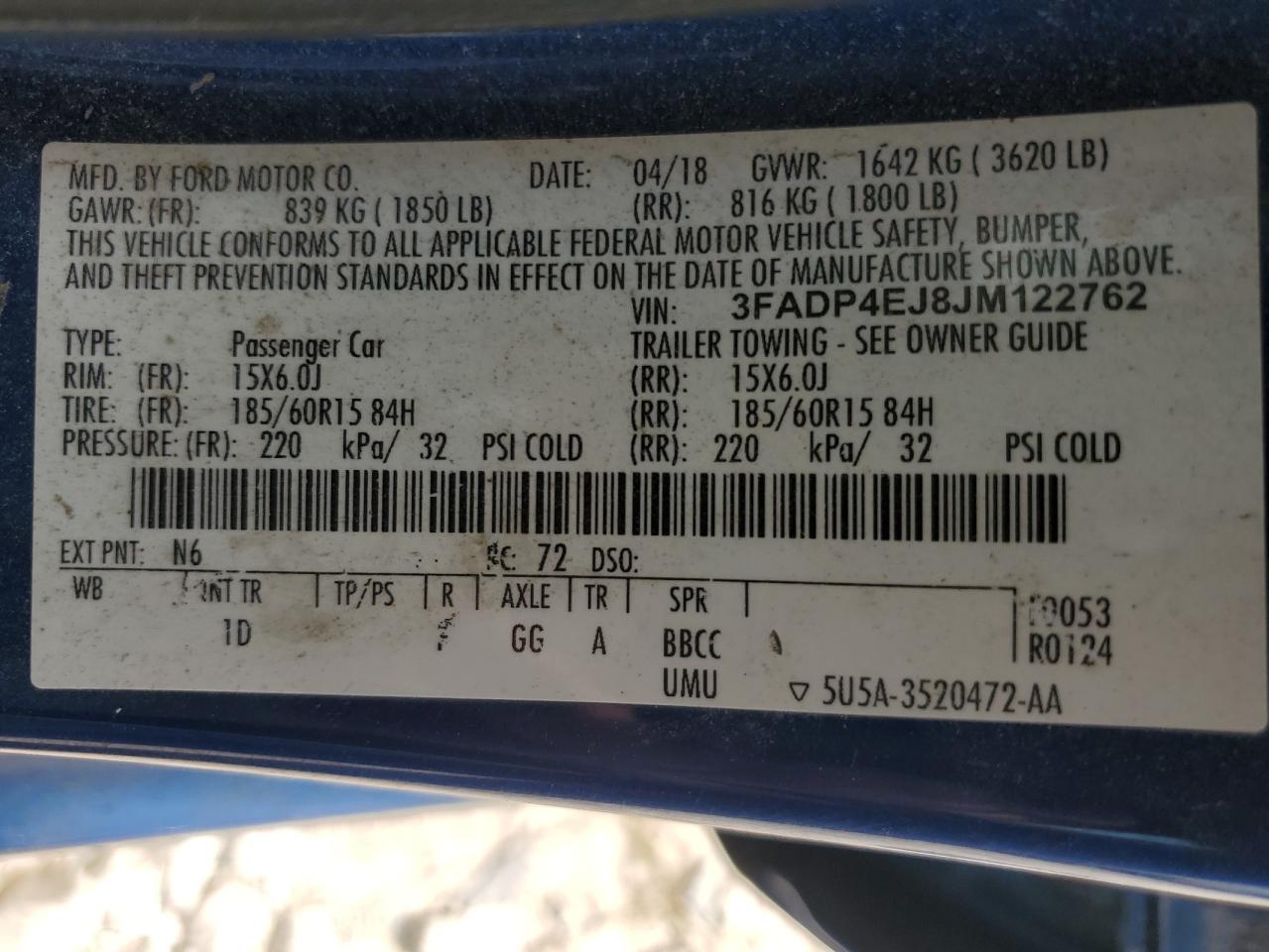 2018 Ford Fiesta Se VIN: 3FADP4EJ8JM122762 Lot: 64071395