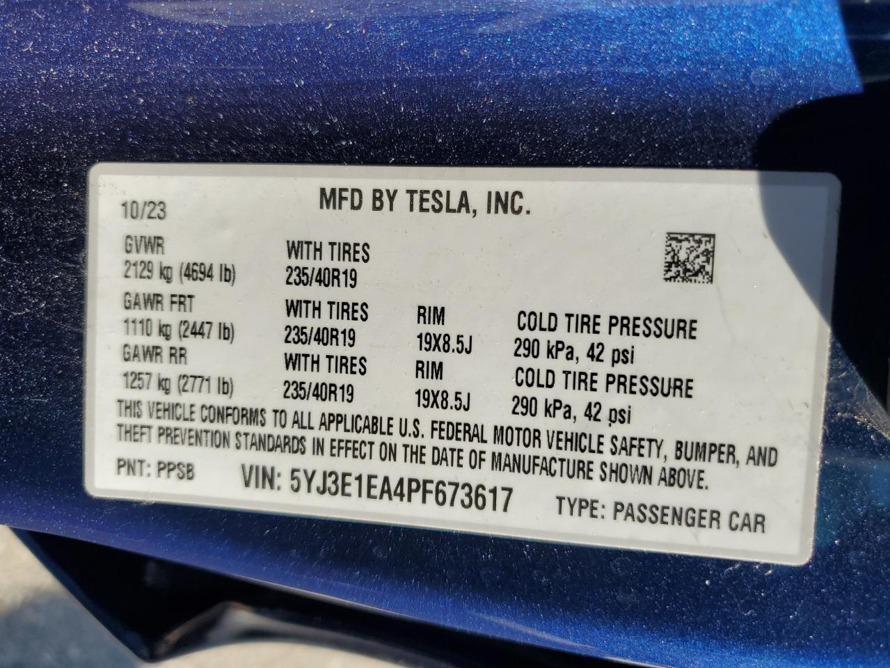 2023 Tesla Model 3 VIN: 5YJ3E1EA4PF673617 Lot: 63266425