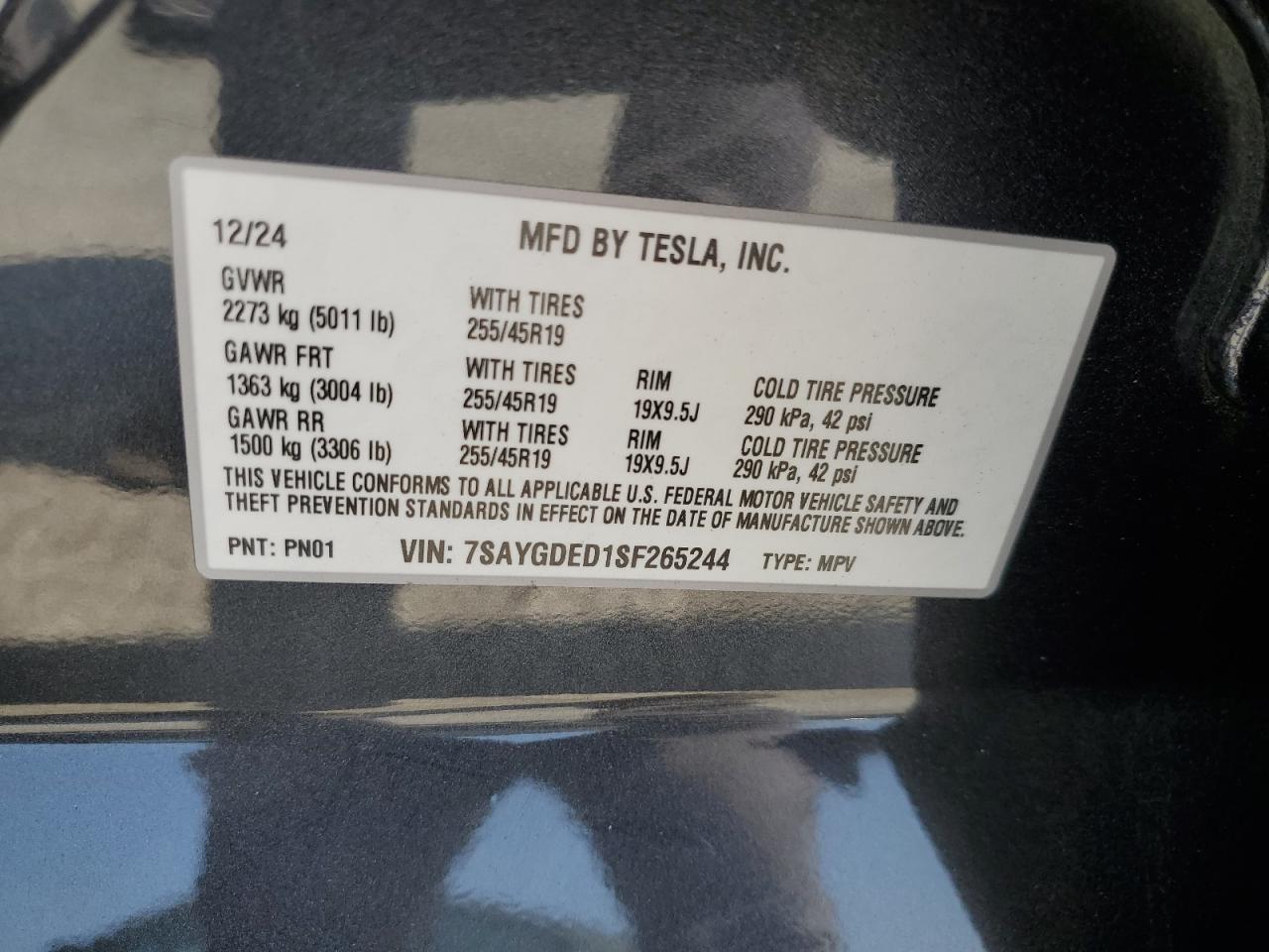 2025 Tesla Model Y VIN: 7SAYGDED1SF265244 Lot: 64822225