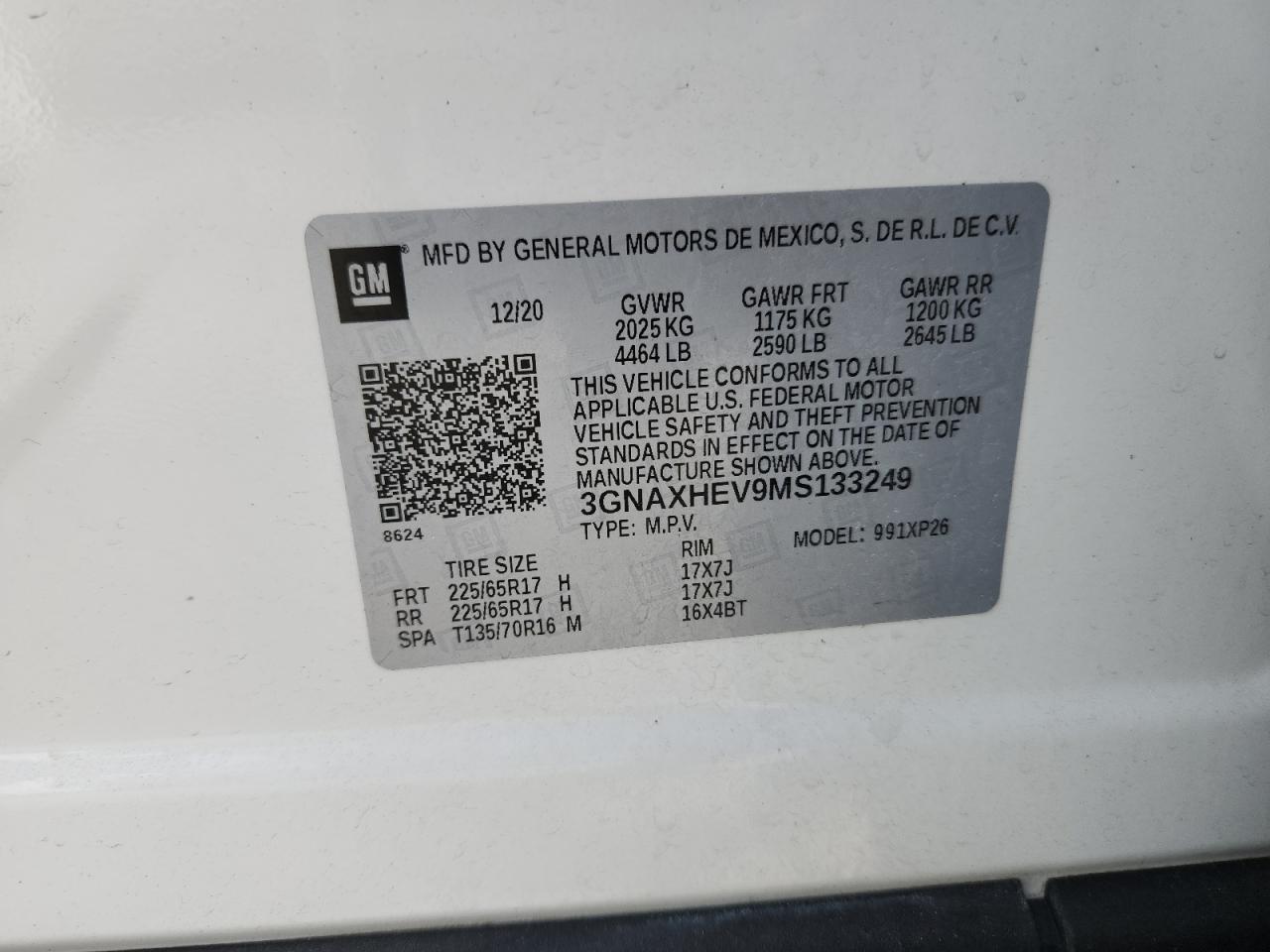 2021 Chevrolet Equinox Ls VIN: 3GNAXHEV9MS133249 Lot: 62941345