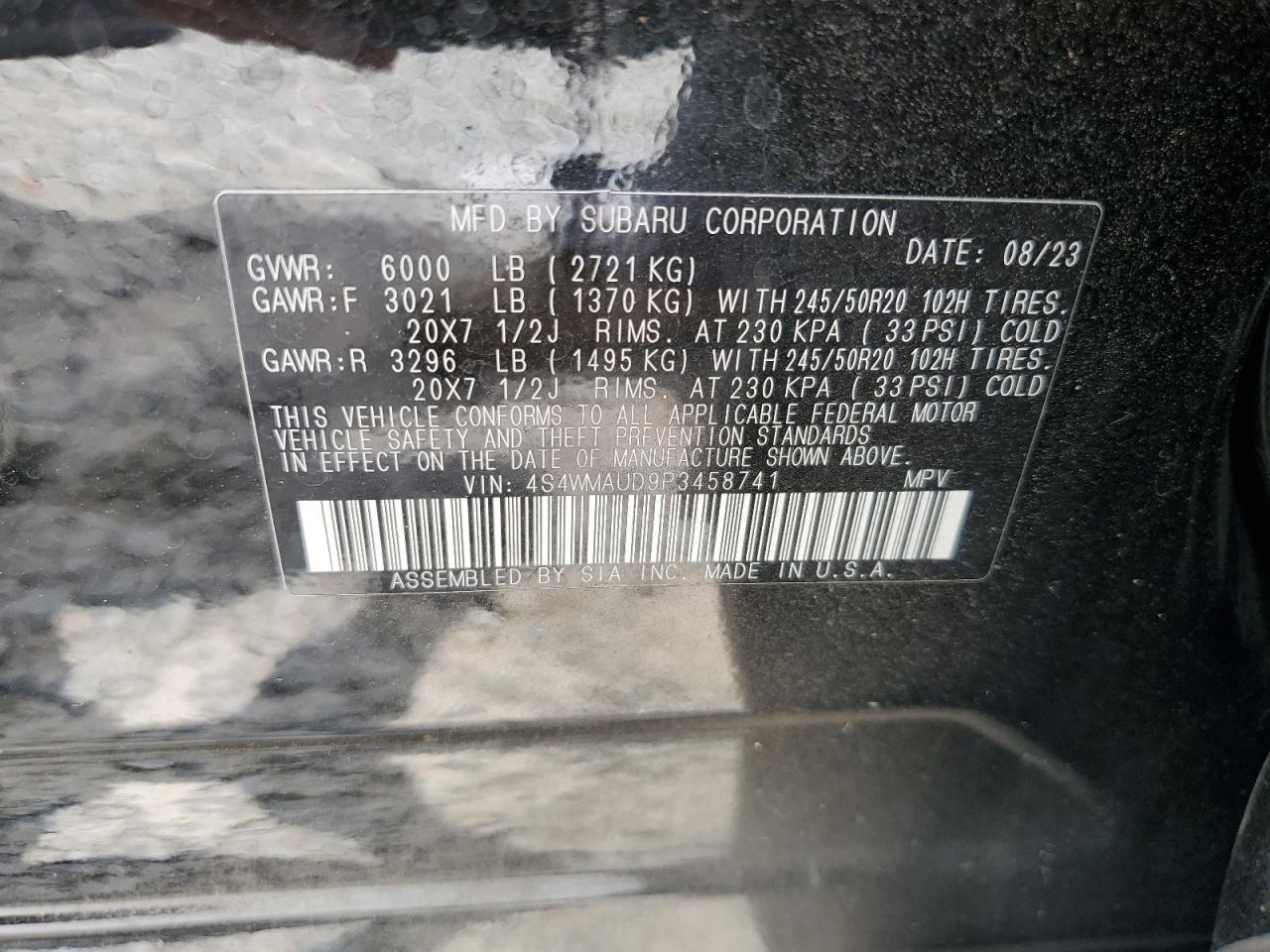 2023 Subaru Ascent Limited VIN: 4S4WMAUD9P3458741 Lot: 65992815