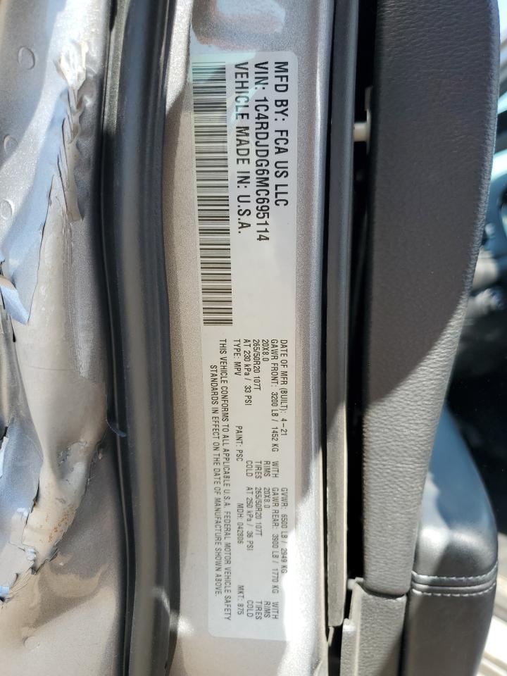 2021 Dodge Durango Gt VIN: 1C4RDJDG6MC695114 Lot: 64049075
